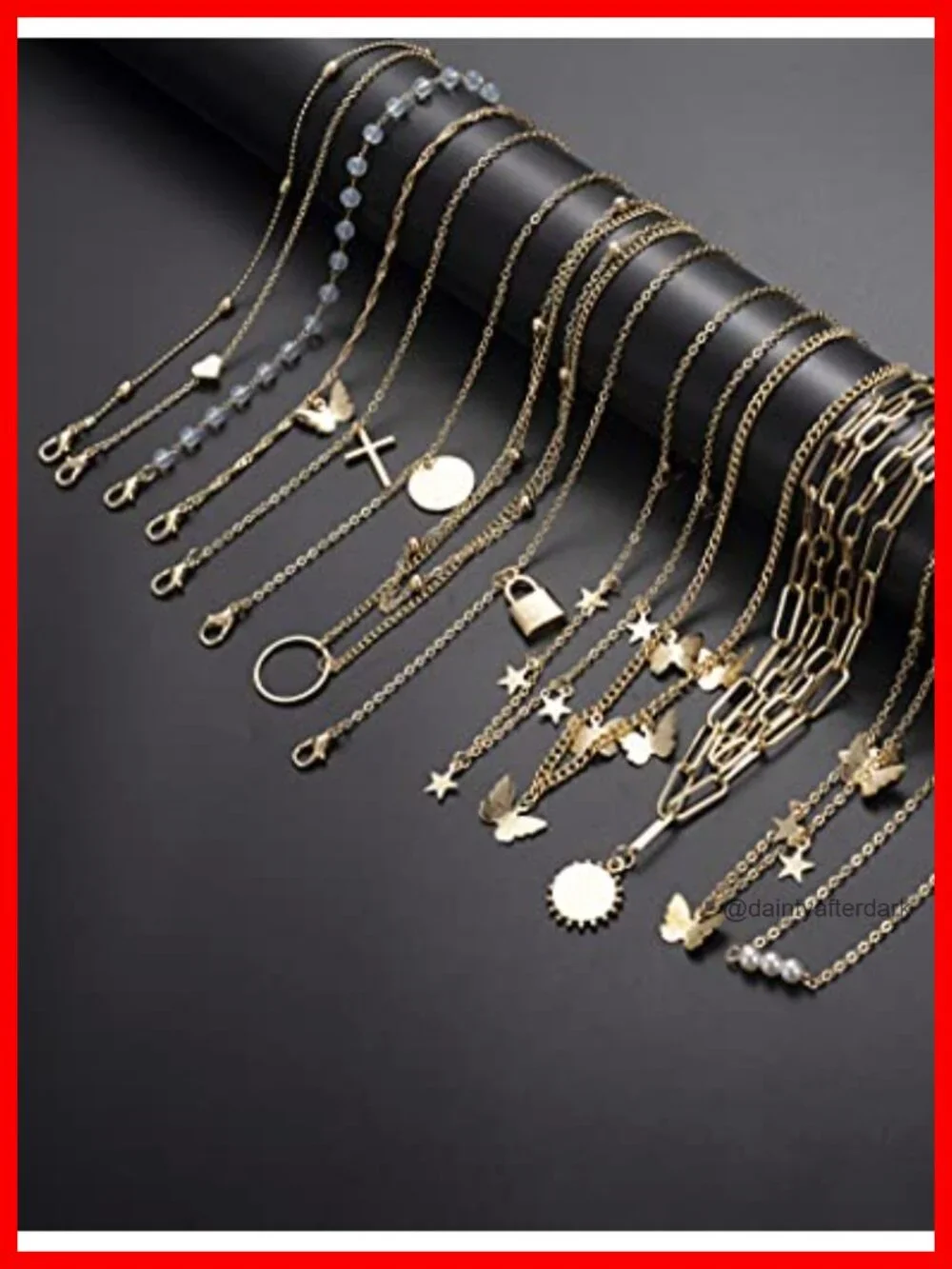 12pcs Chain Gold Bead Necklace Set Coin Moon Star Pearl Pendant Choker